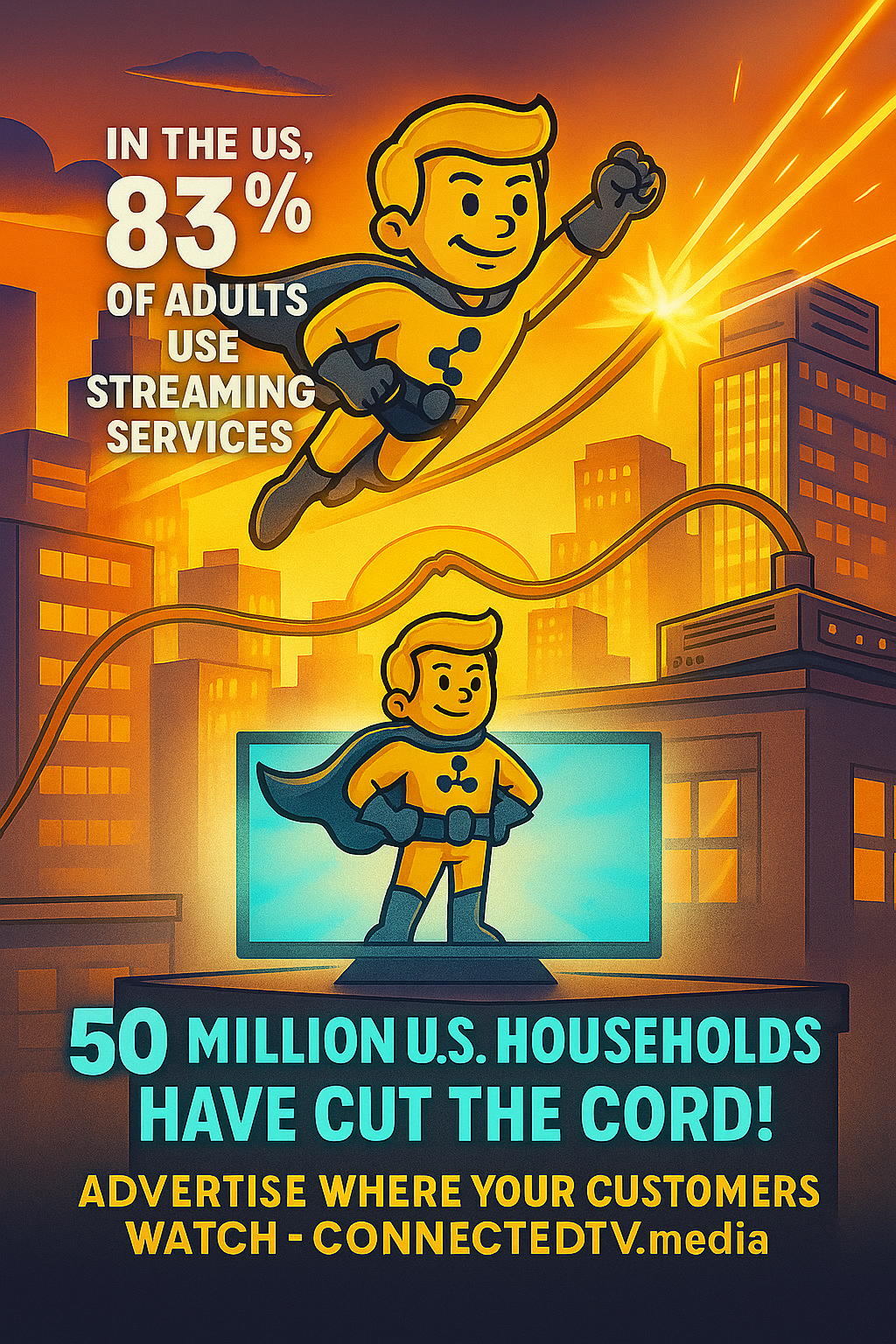 In the US, 83% of adults use streaming services. 50 million U.S. households have cut the cord.